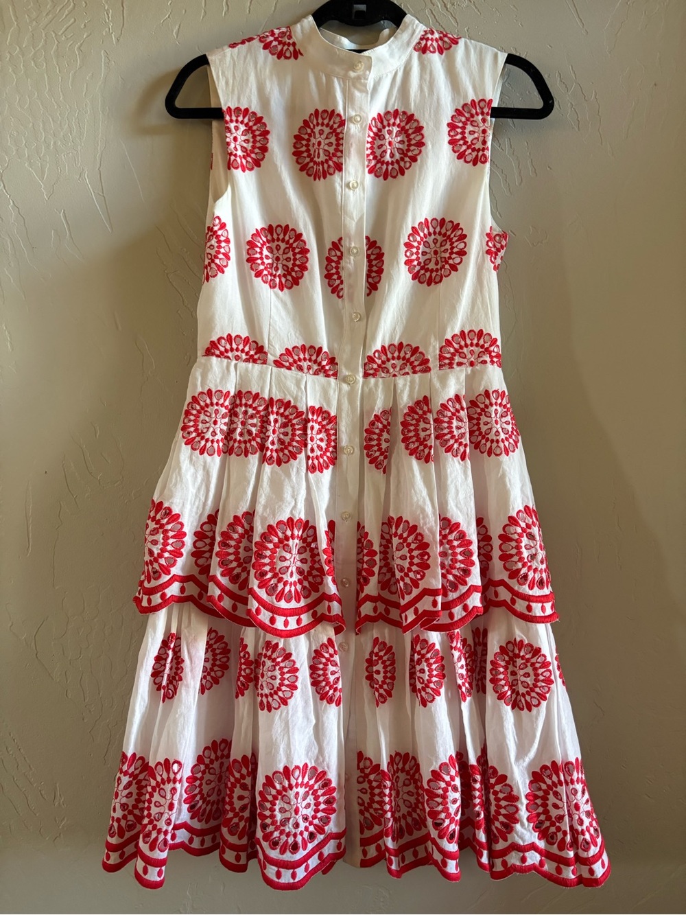 Alex Marie White Midi Dress with Red Floral Medallion Print